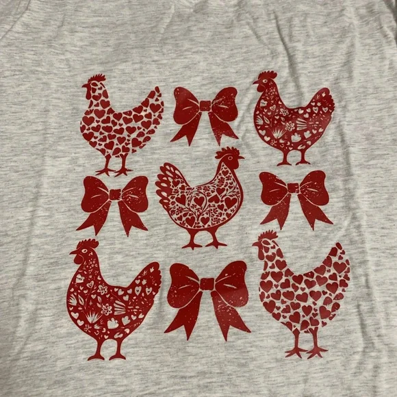 Coquette Chicken Hen Love Red Bow Heart Graphic Tee T-shirt Cottagecore Granny - Picture 3 of 10